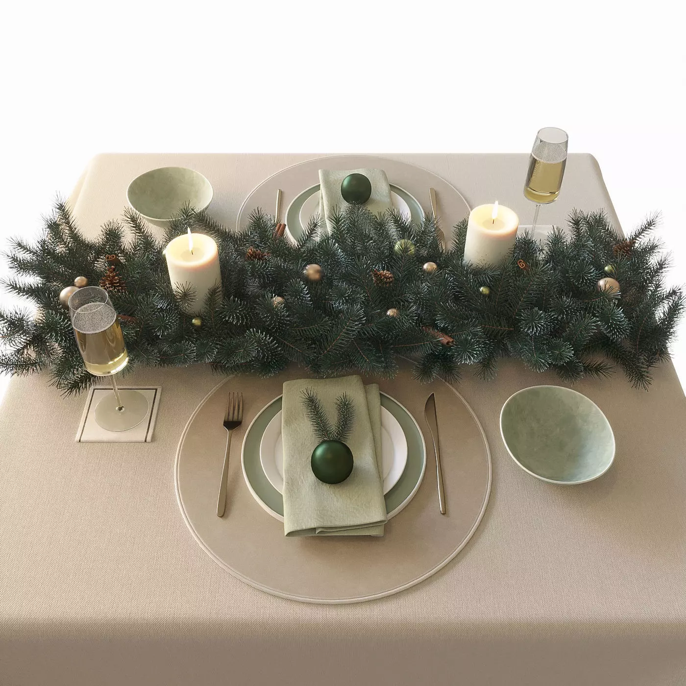 New Years table setting 3D model_0
