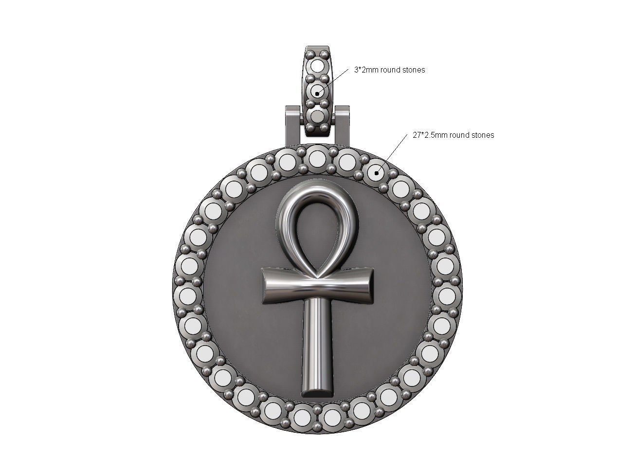  ANKH eternal key of life  diamond pendant with bail 3D print model_5