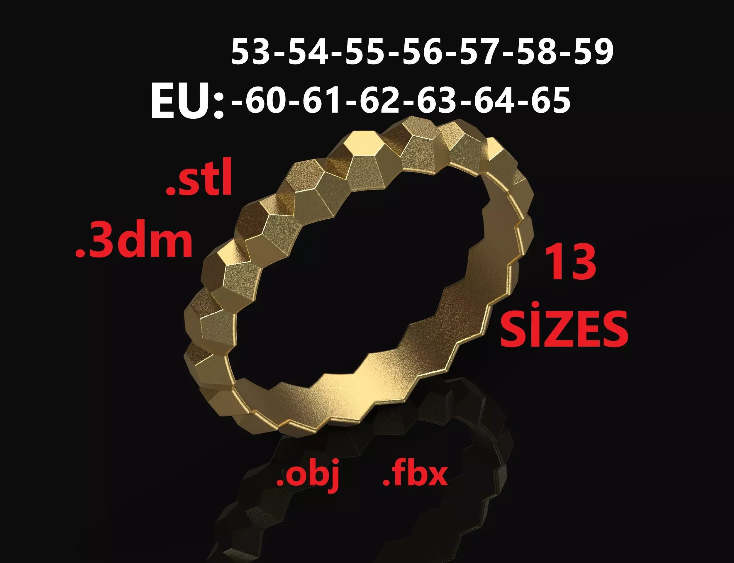 Model 234 Facet Hexagonal Ring 3 EU Size 13 Rings 3D print model_0