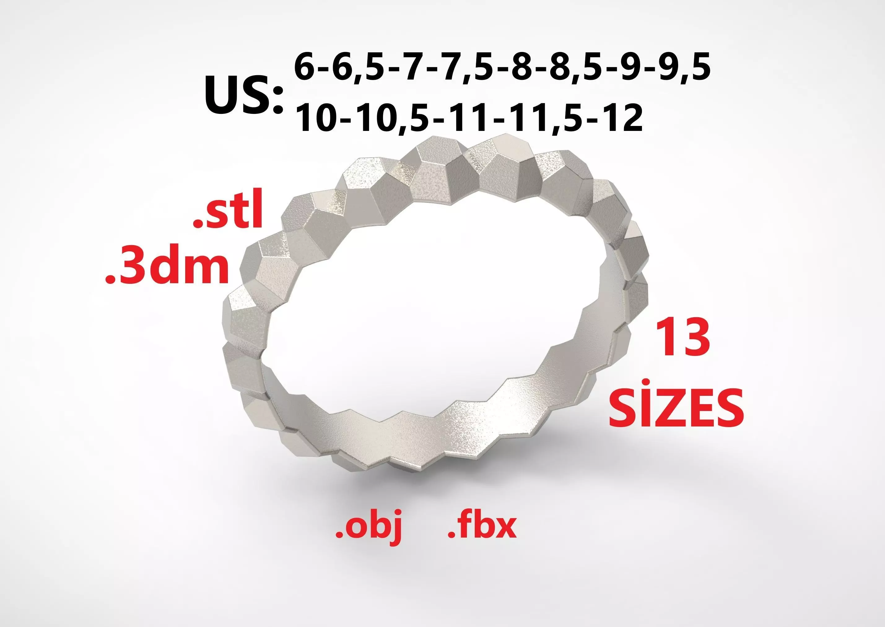 Model 235 Facet Hexagonal Ring 3 US Size 13 Rings 3D print model_0