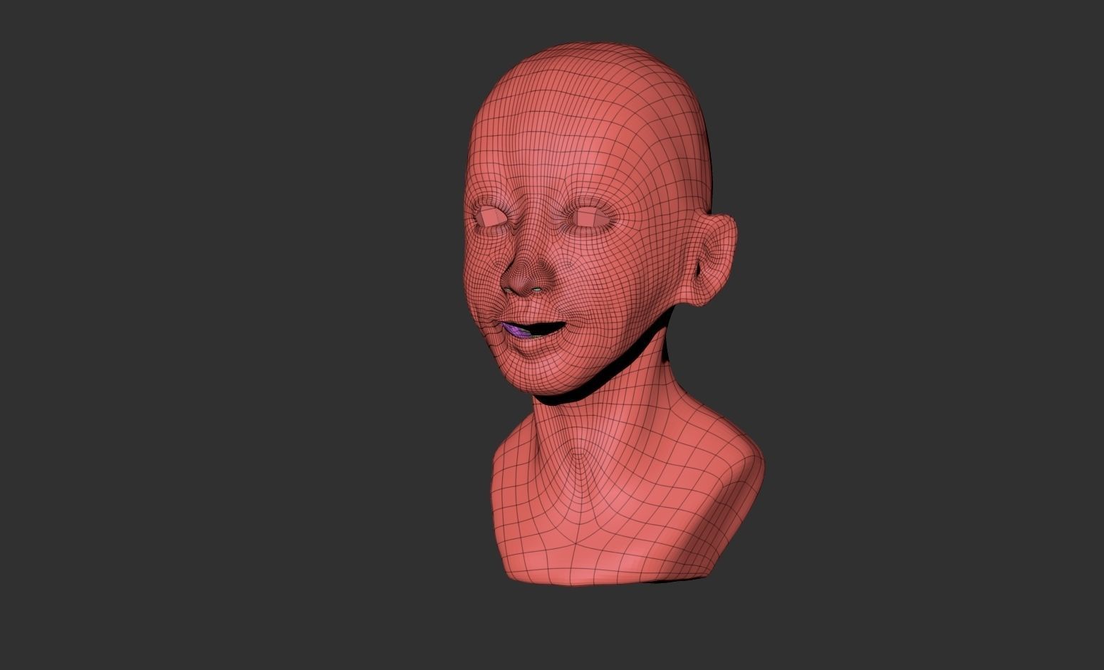 Japanese actress with initial RY base head low poly Low-poly 3D model_2