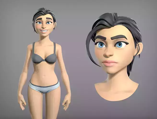 Cartoon female character Kate base mesh Low-poly 3D model
