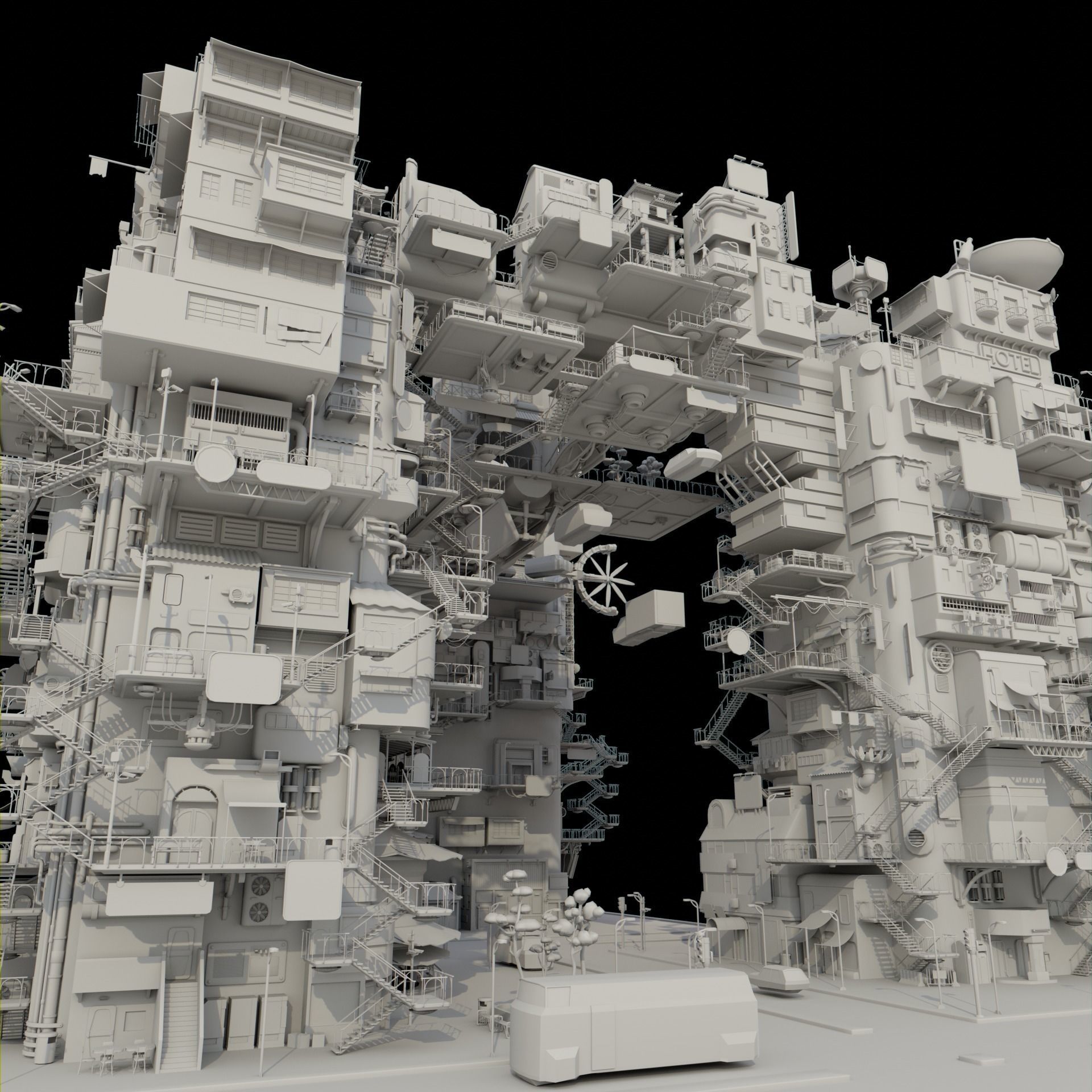 Cyberpunk  city ultimate Pack SCIFI KItBash Low-poly 3D model_5