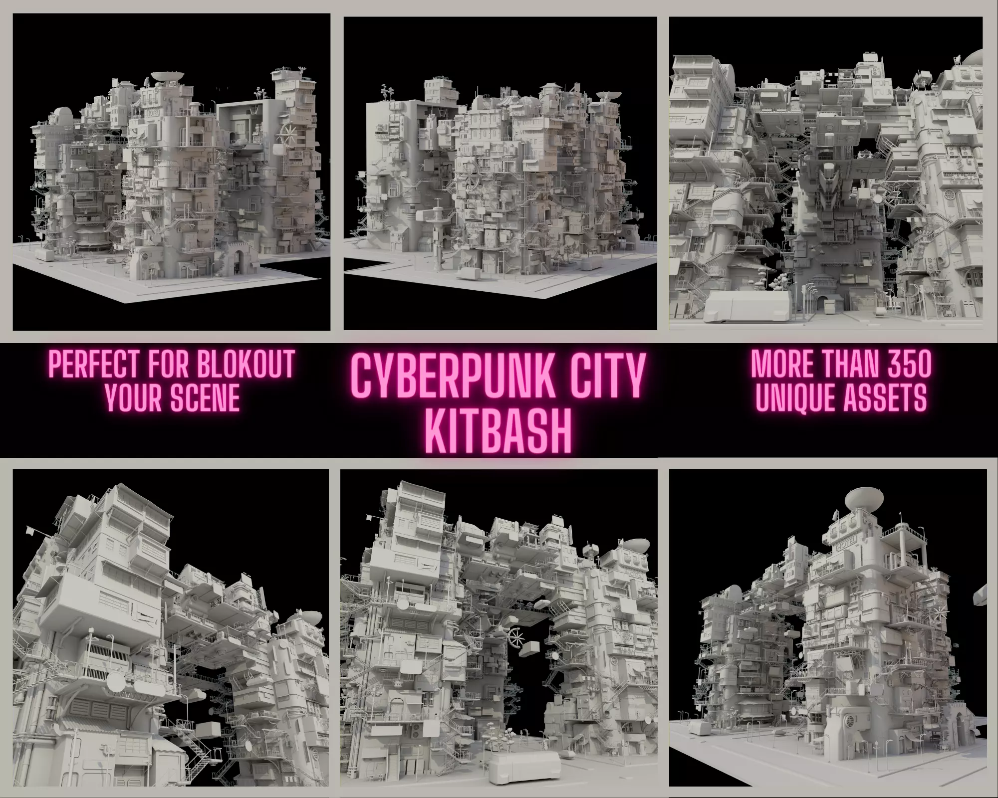 Cyberpunk  city ultimate Pack SCIFI KItBash Low-poly 3D model_0