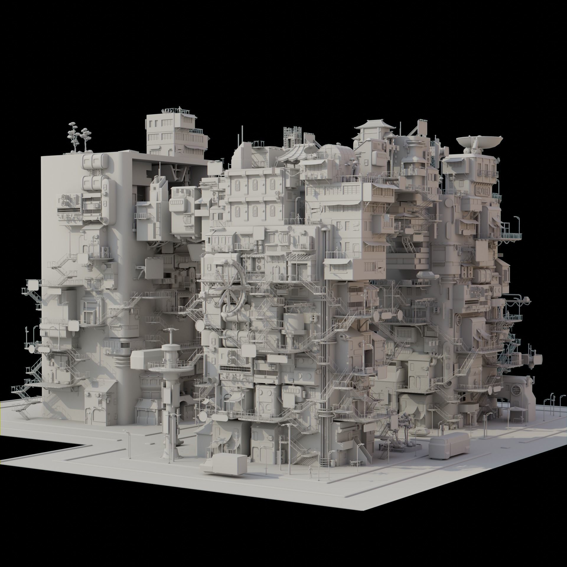 Cyberpunk  city ultimate Pack SCIFI KItBash Low-poly 3D model_2