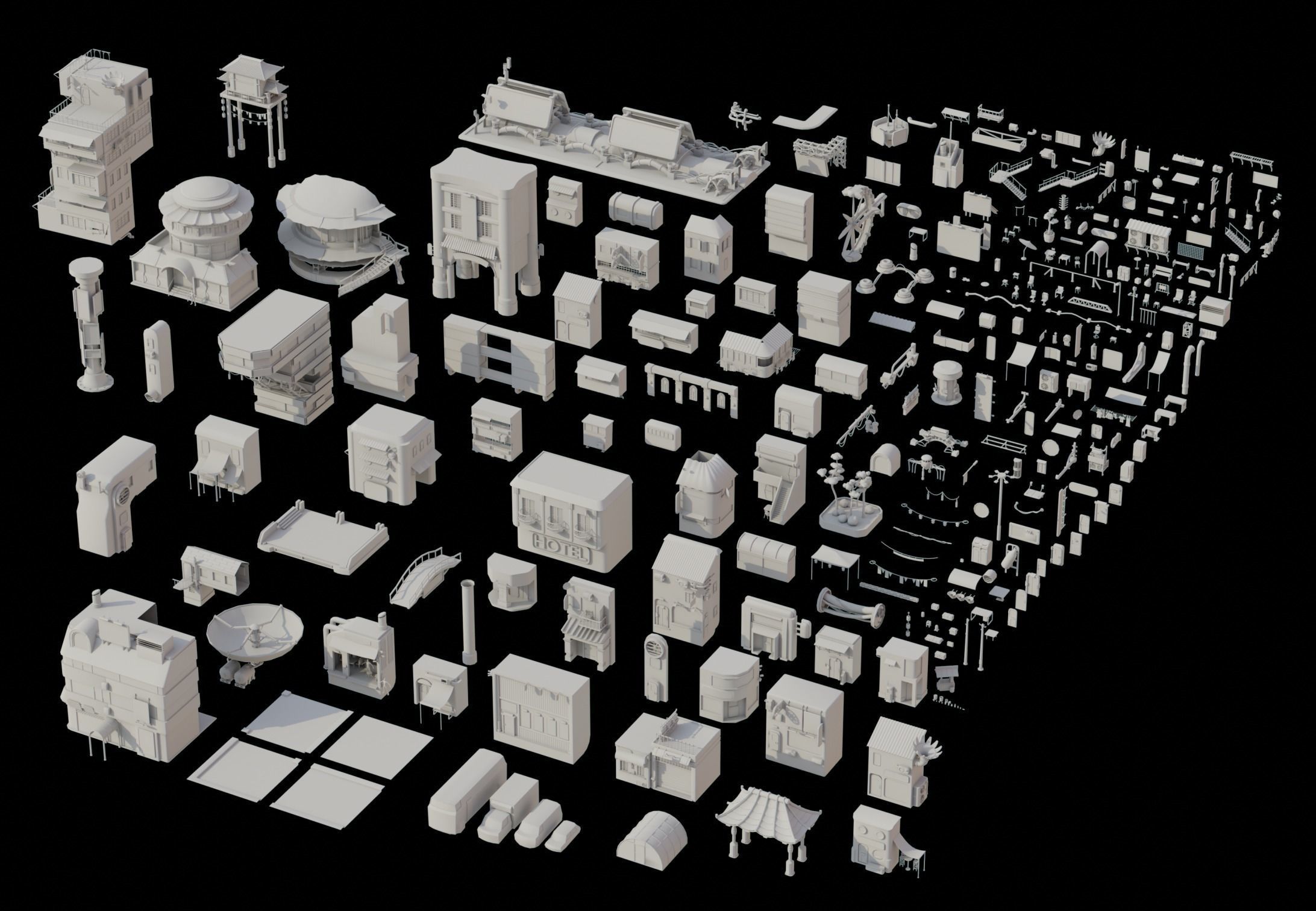 Cyberpunk  city ultimate Pack SCIFI KItBash Low-poly 3D model_7