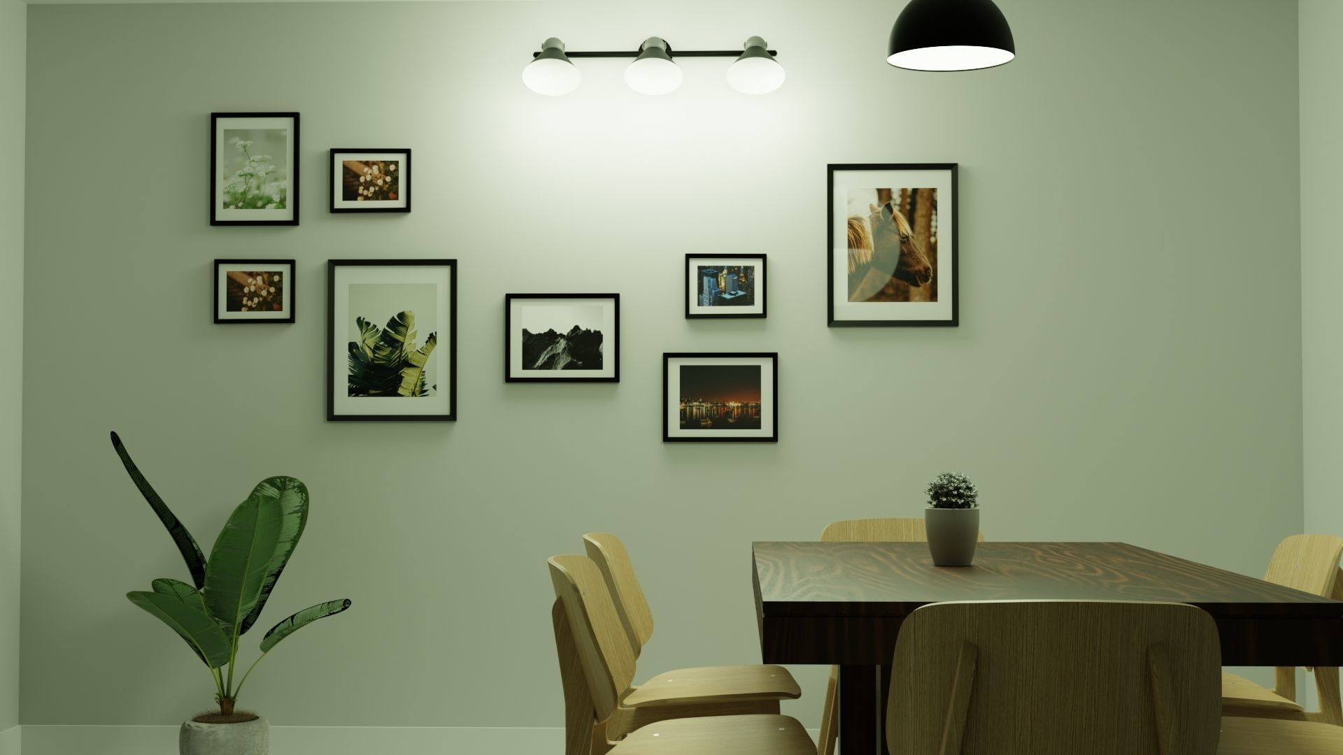 Picture wall with Lamps Free 3D model_4