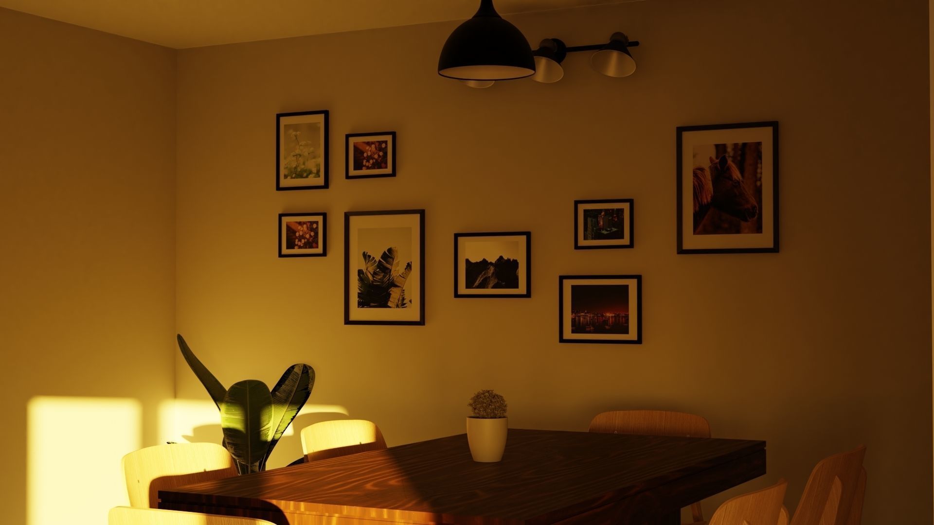 Picture wall with Lamps Free 3D model_3