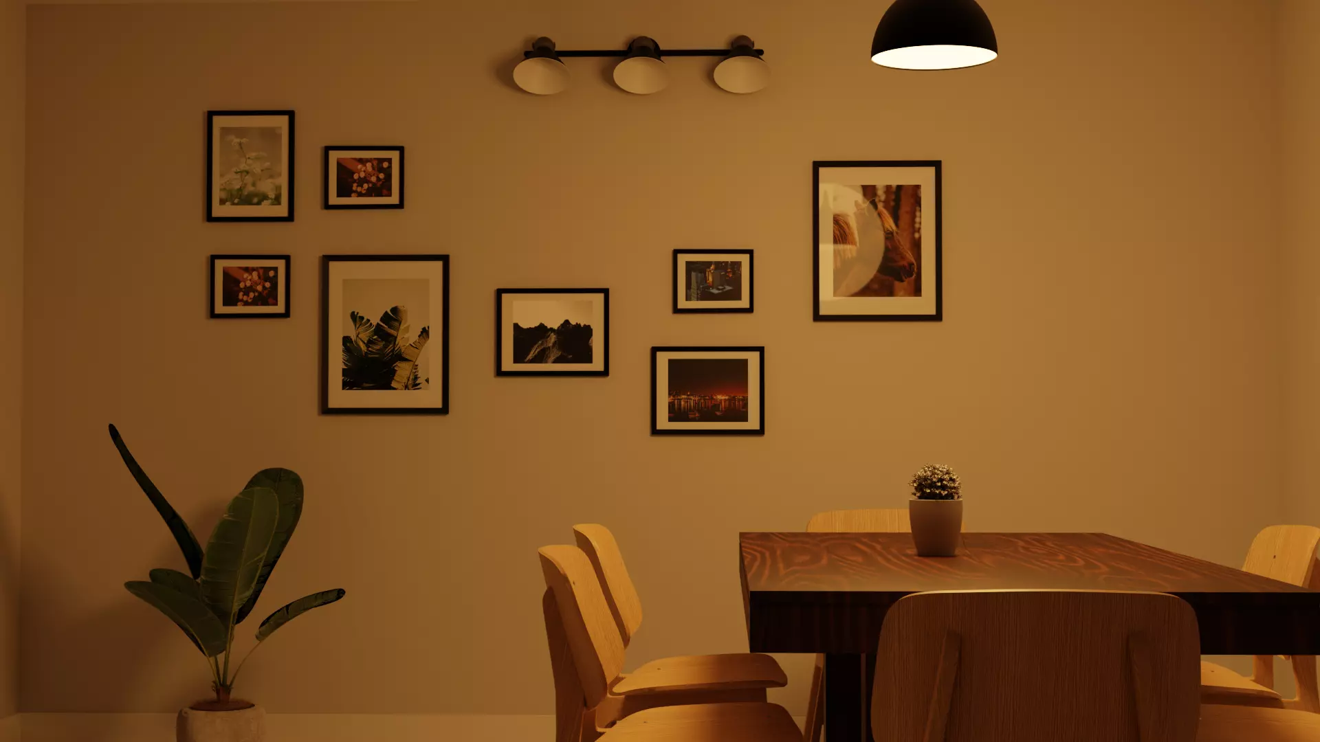 Picture wall with Lamps Free 3D model_0