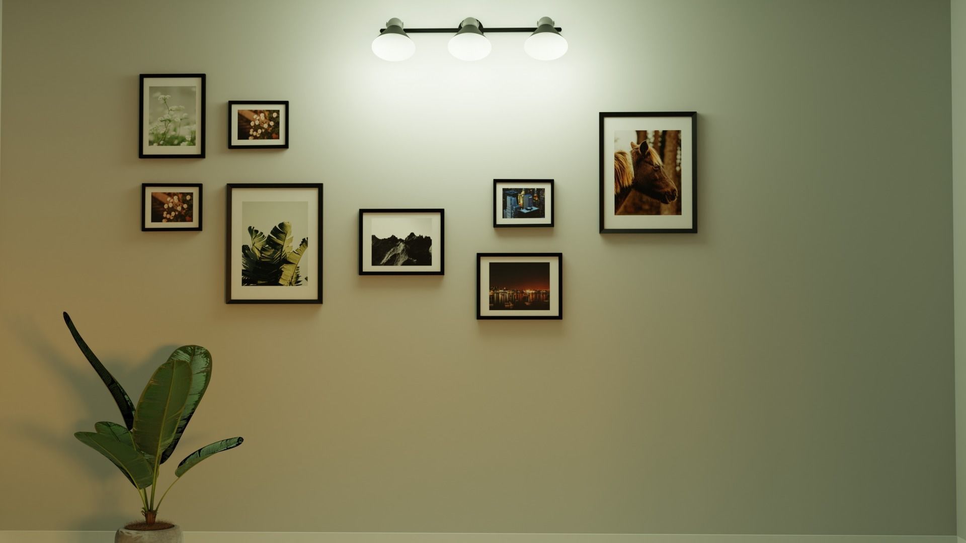 Picture wall with Lamps Free 3D model_1