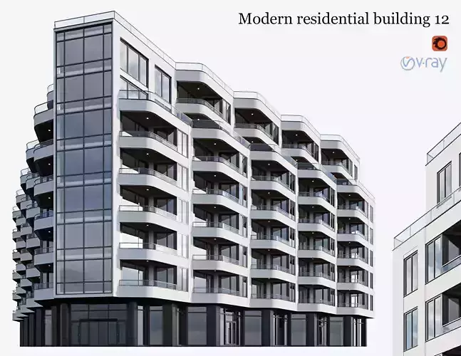 Modern residential building 12 3D model