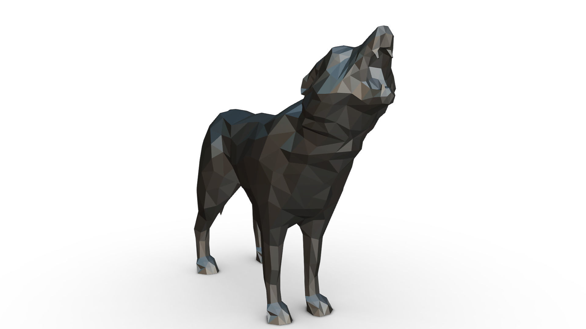 wolf low poly howling 3D print model_6