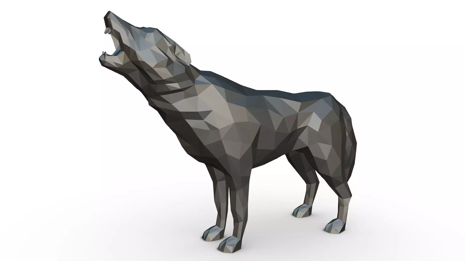 wolf low poly howling 3D print model_0