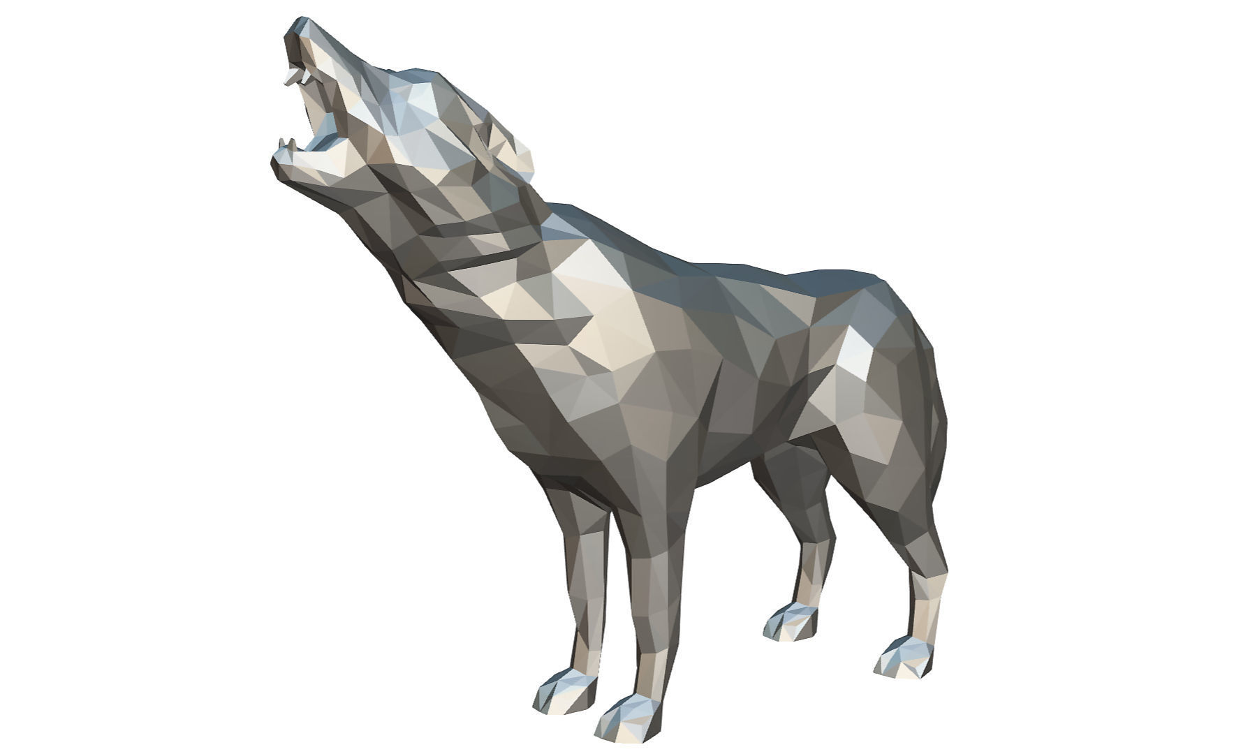 wolf low poly howling 3D print model_9