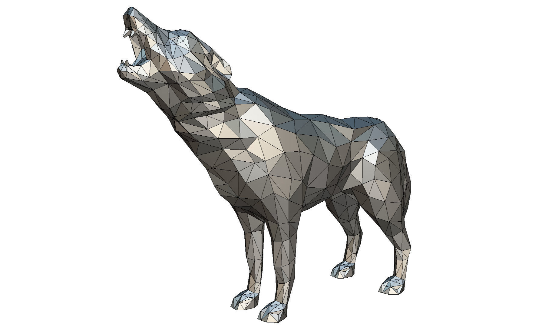 wolf low poly howling 3D print model_8