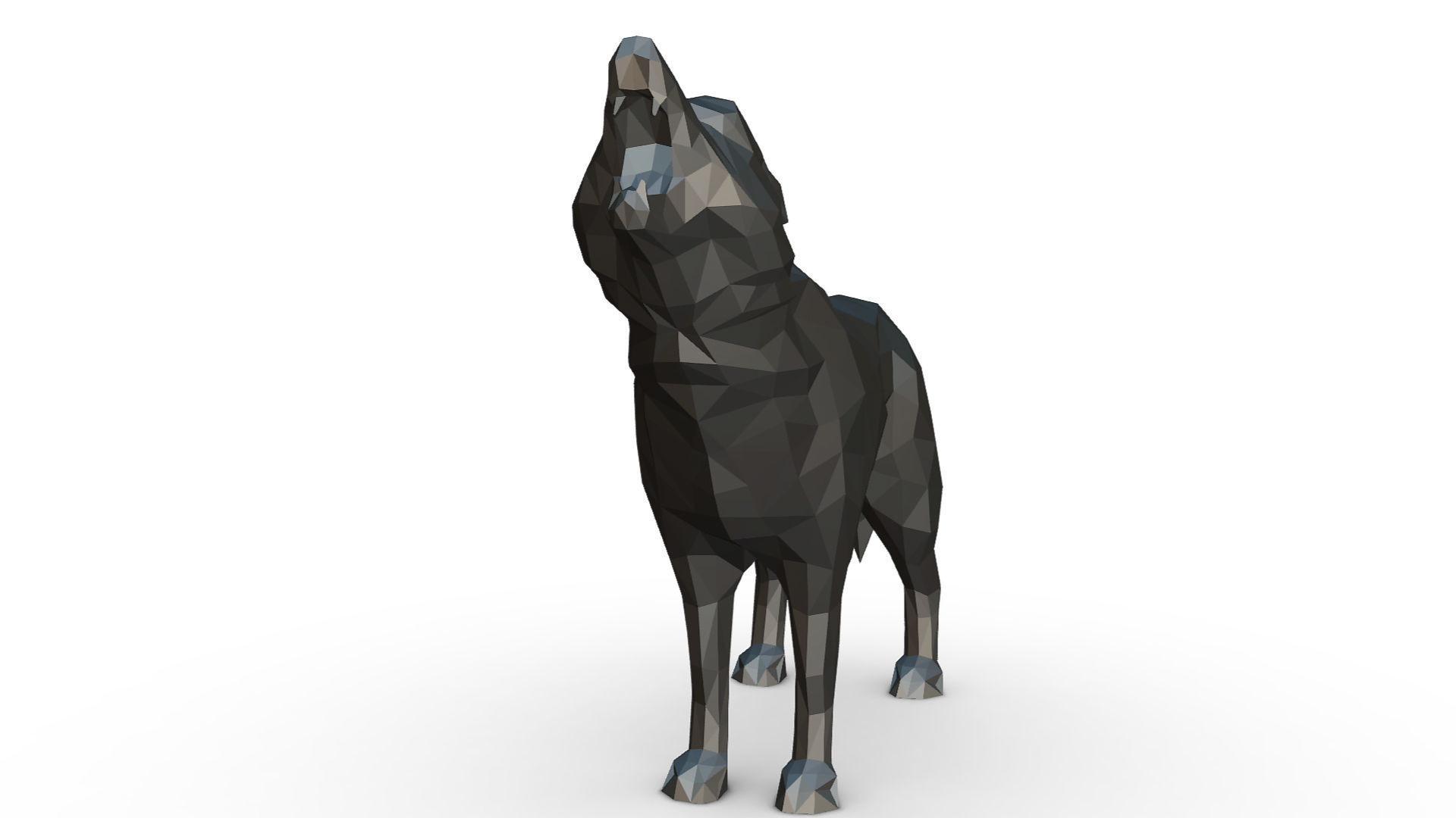 wolf low poly howling 3D print model_7