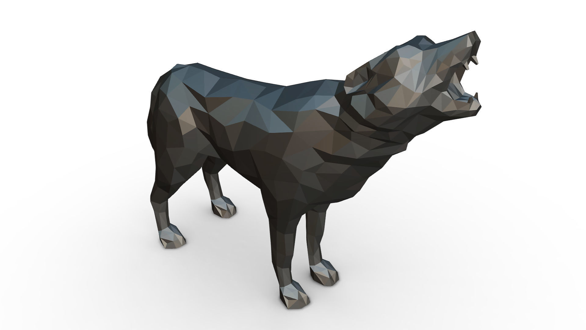wolf low poly howling 3D print model_5