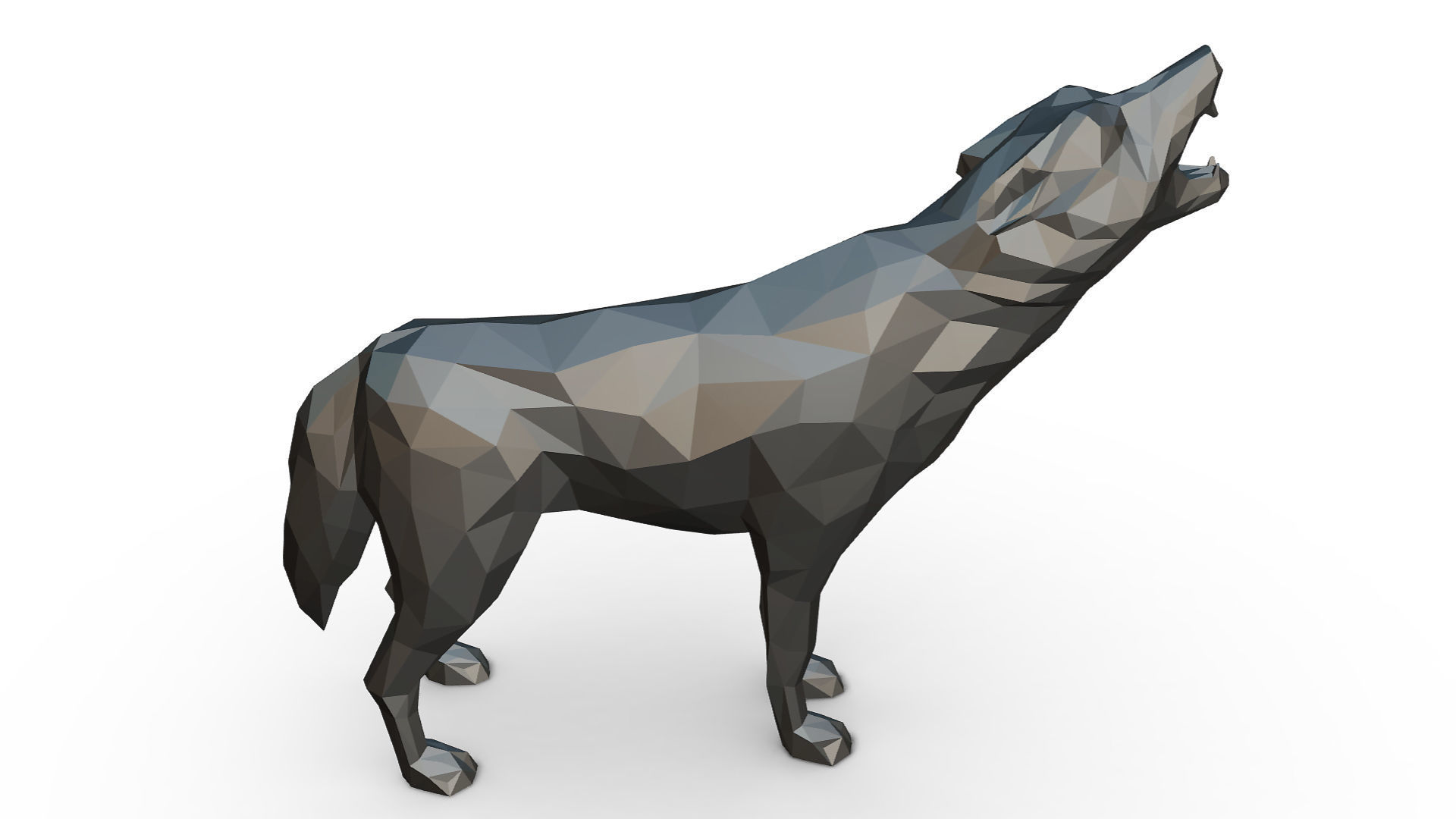 wolf low poly howling 3D print model_4