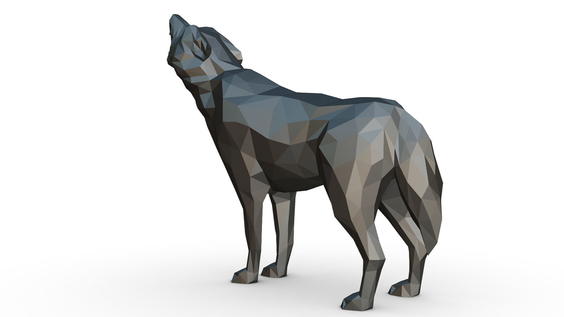 wolf low poly howling 3D print model_2