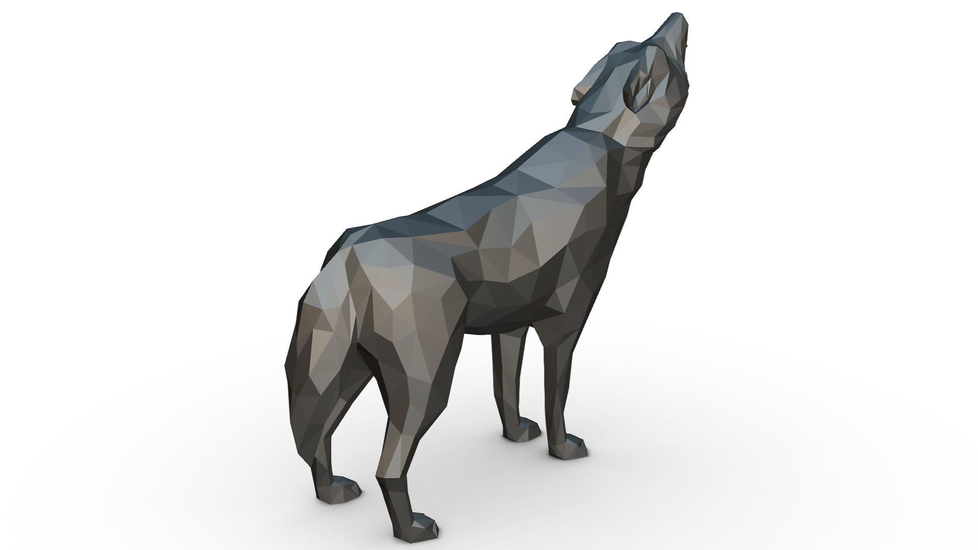 wolf low poly howling 3D print model_3