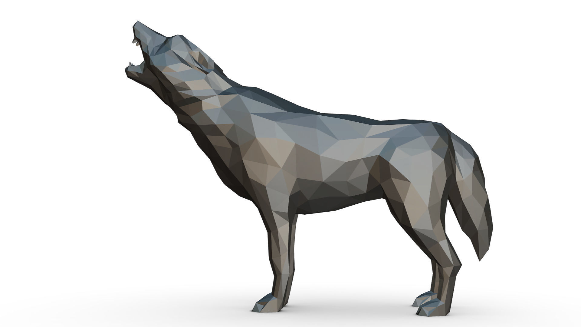 wolf low poly howling 3D print model_1