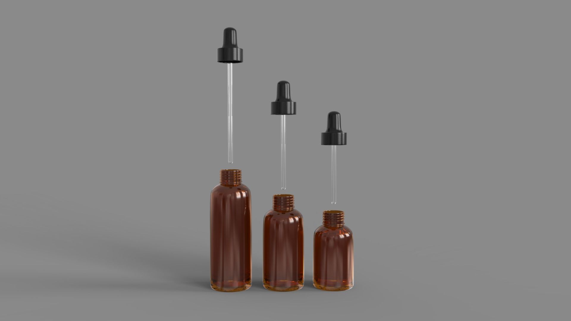 Amber Glass Bottles with Dropers - 3 Sizes 3D model_7