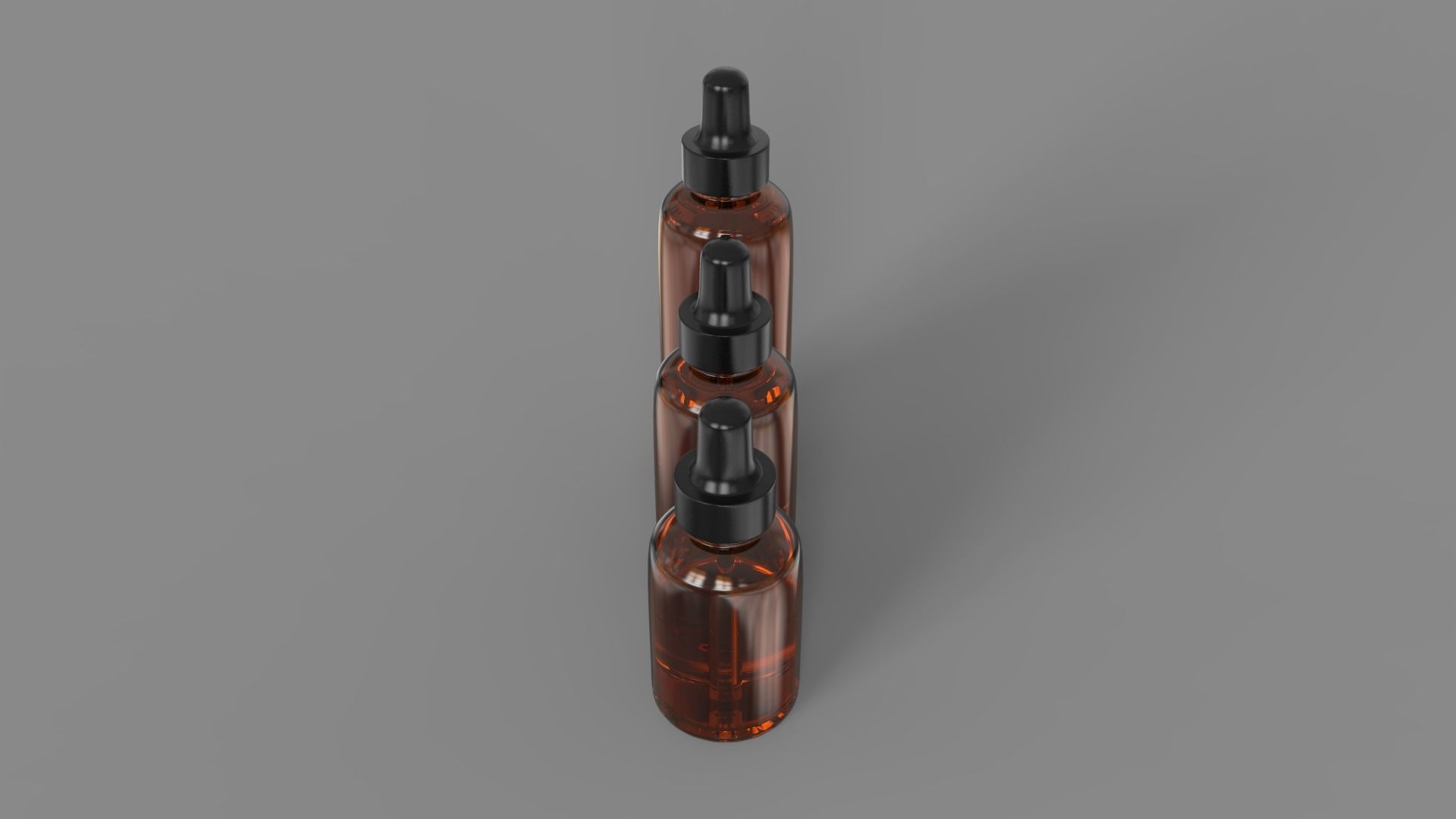 Amber Glass Bottles with Dropers - 3 Sizes 3D model_3