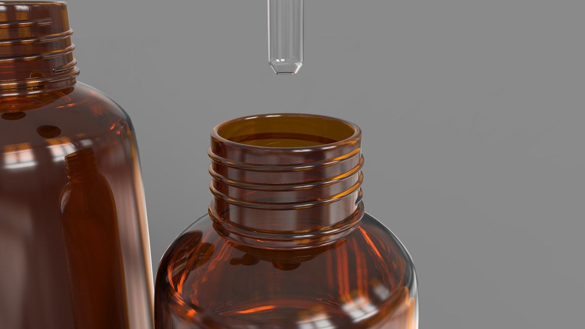 Amber Glass Bottles with Dropers - 3 Sizes 3D model_11
