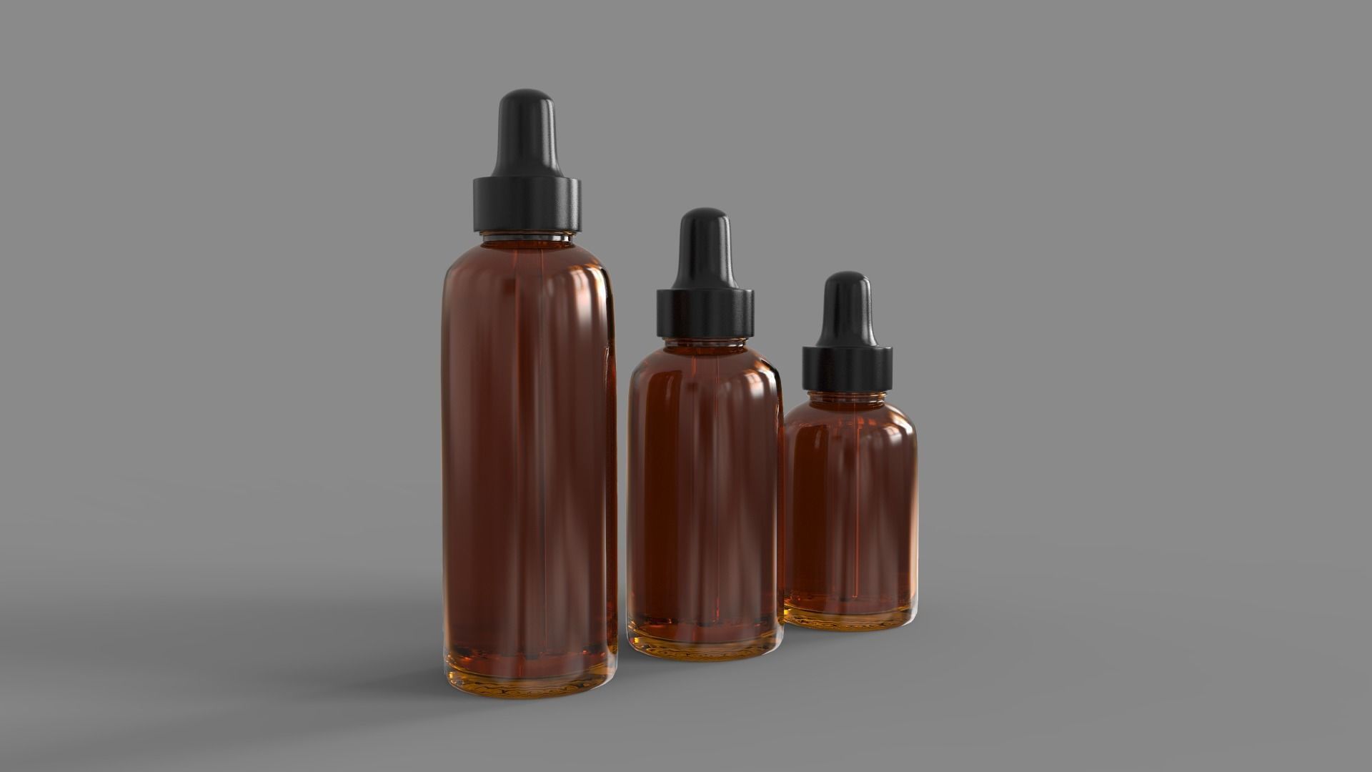 Amber Glass Bottles with Dropers - 3 Sizes 3D model_1