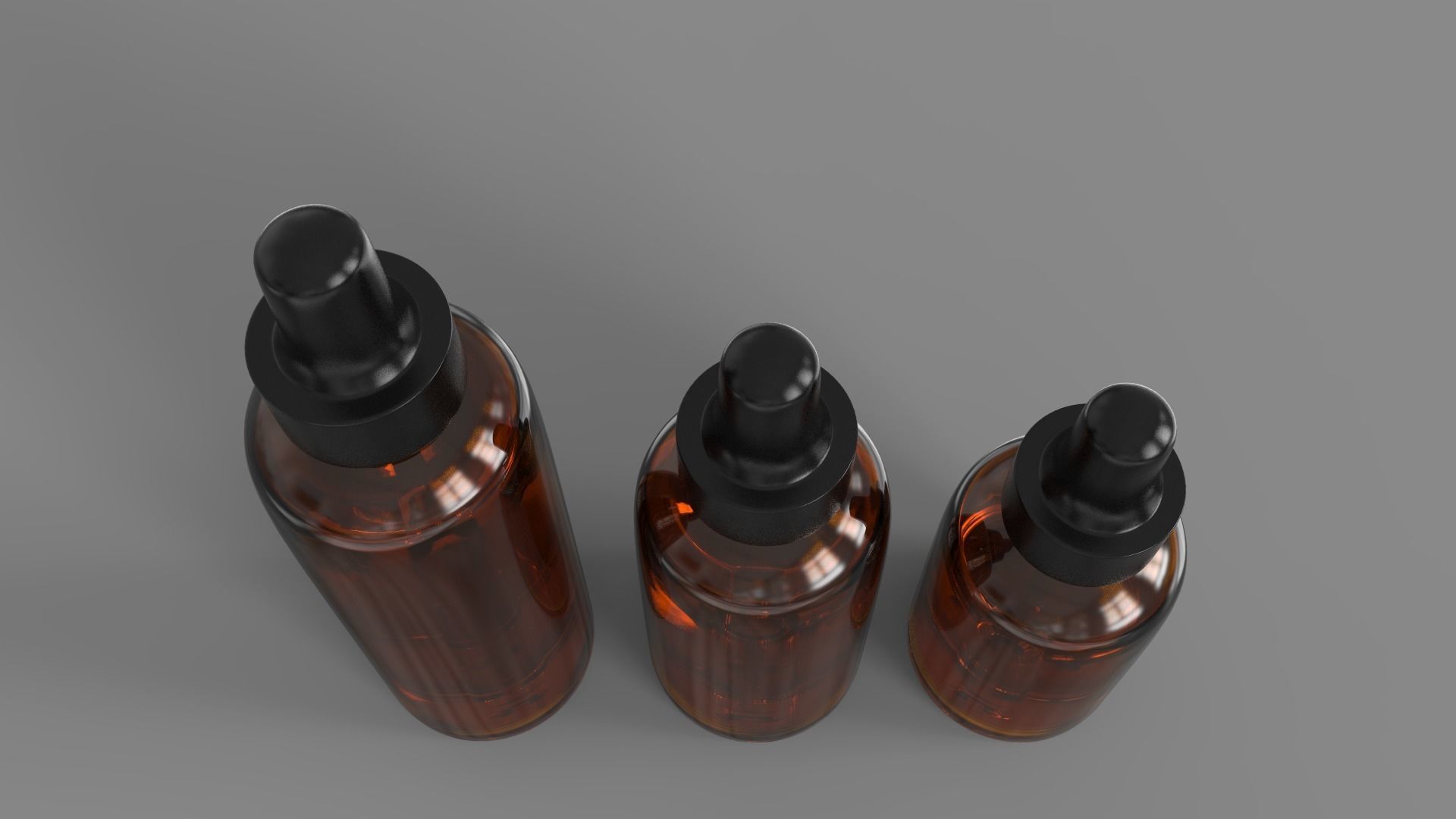 Amber Glass Bottles with Dropers - 3 Sizes 3D model_6