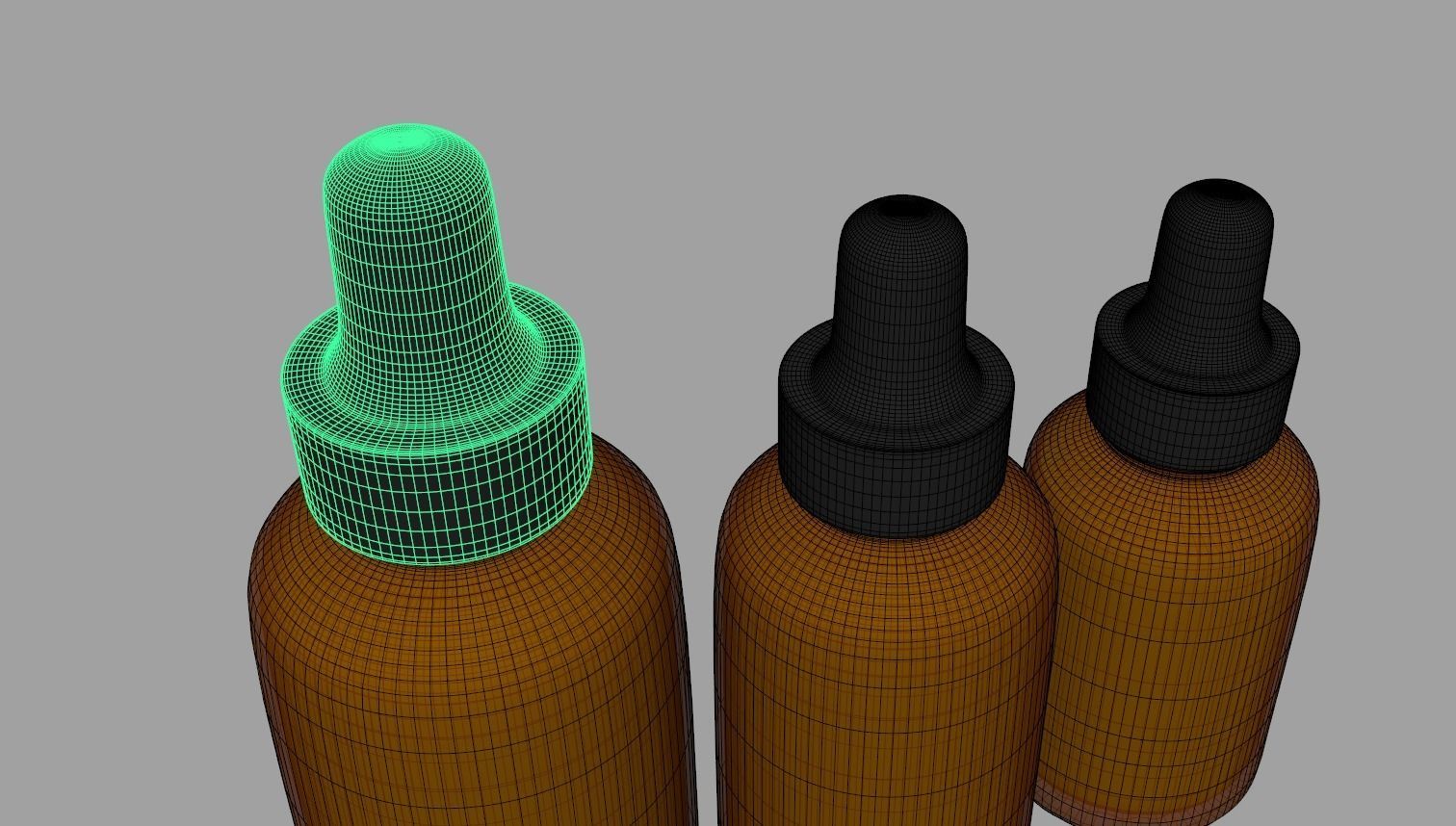 Amber Glass Bottles with Dropers - 3 Sizes 3D model_13