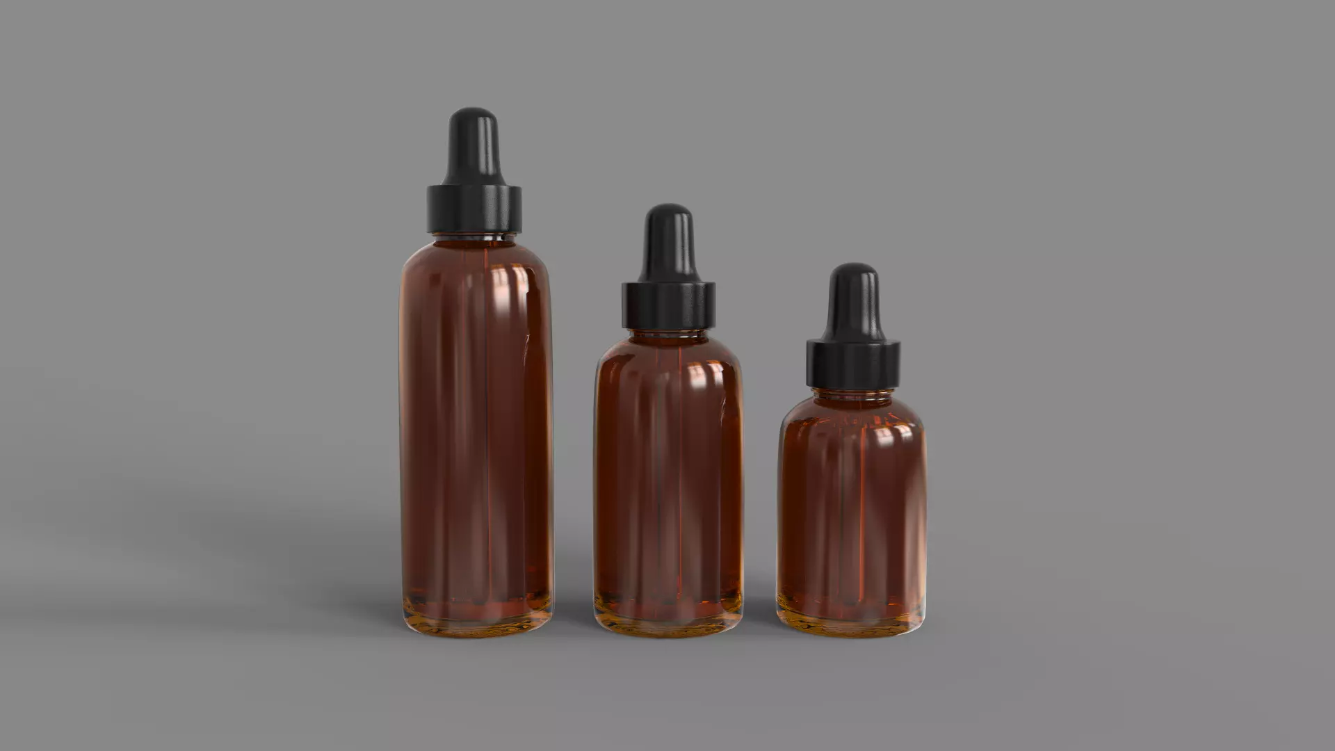 Amber Glass Bottles with Dropers - 3 Sizes 3D model_0