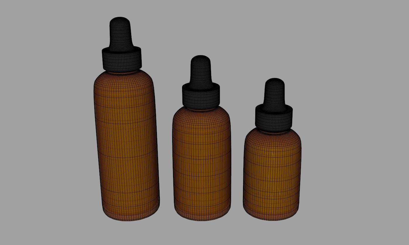 Amber Glass Bottles with Dropers - 3 Sizes 3D model_12