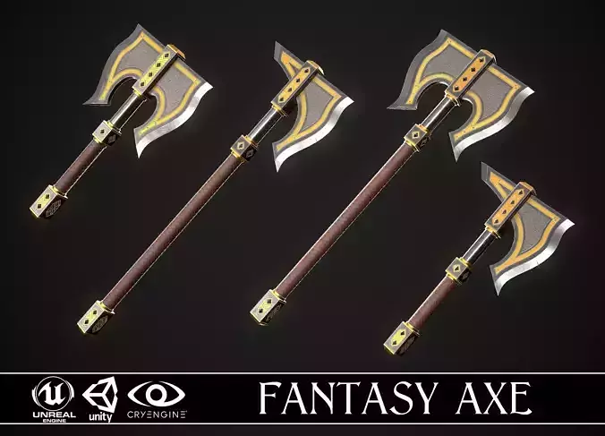 Fantasy Axe 1 - 4 Variations 3D Model Collection