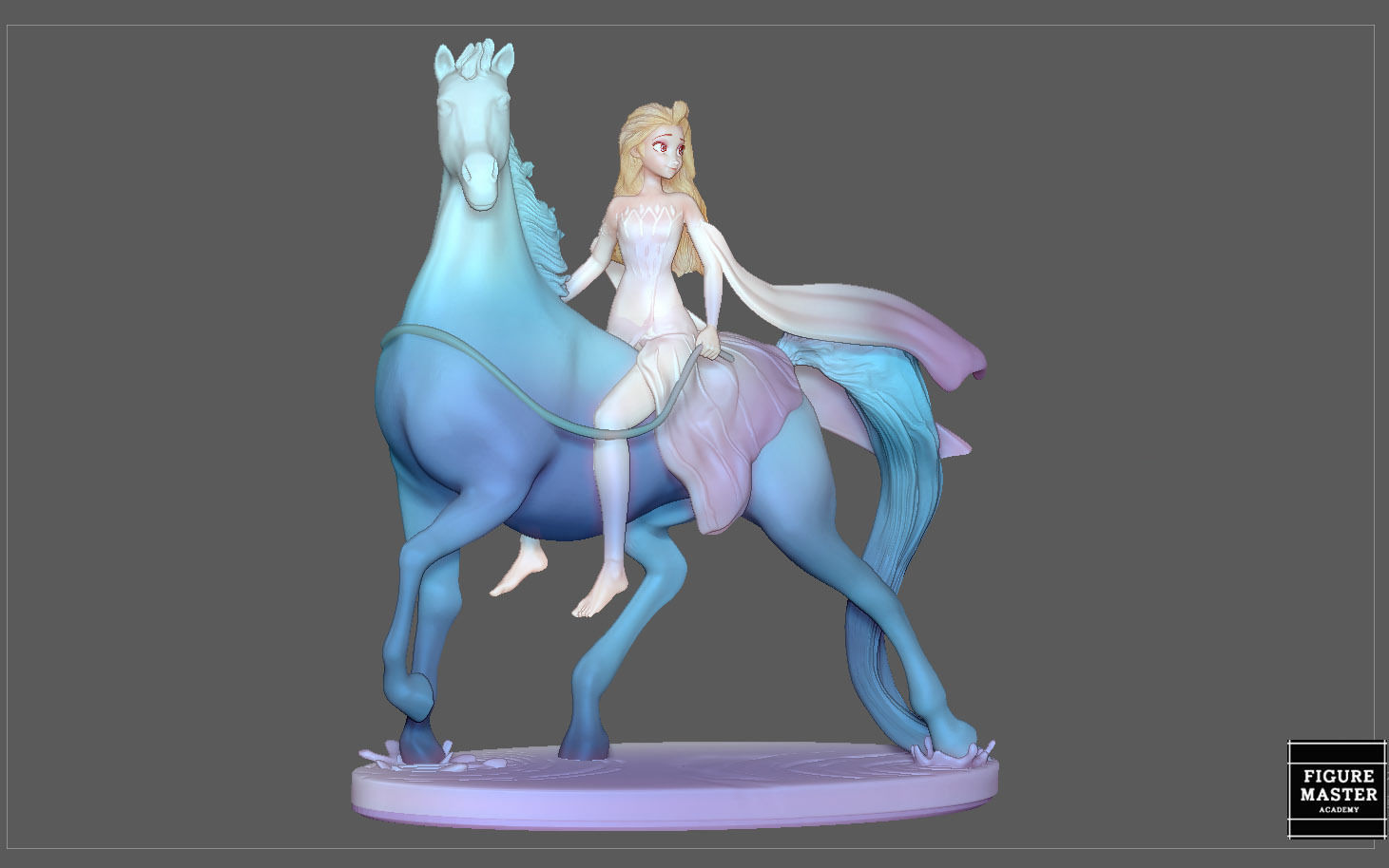 Elsa on horse white dress FROZEN2 disney girl princess 3D print model_12