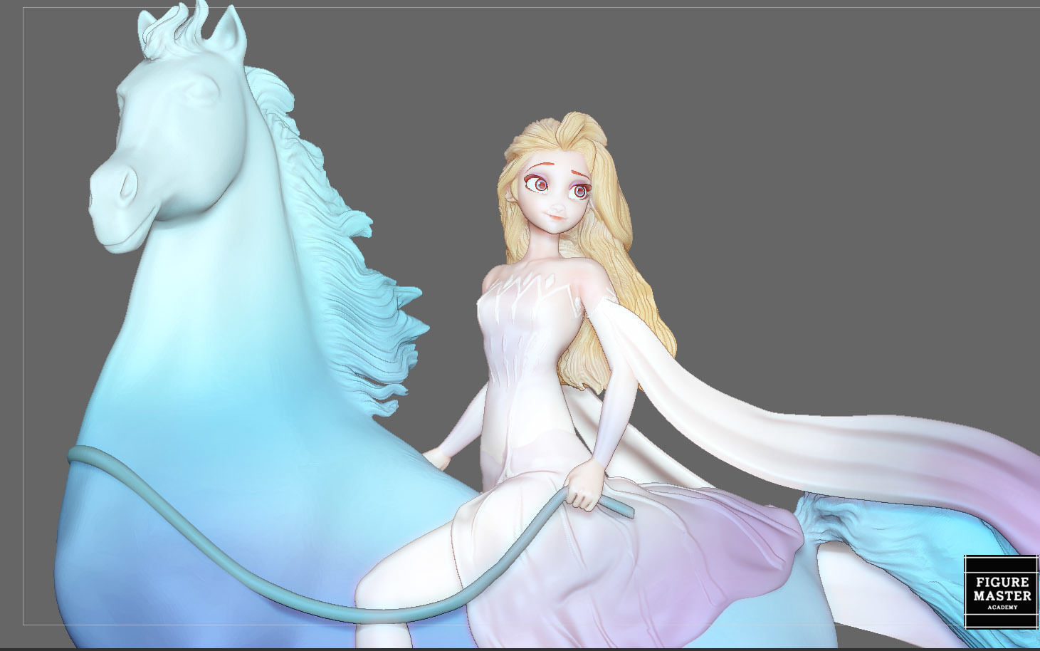 Elsa on horse white dress FROZEN2 disney girl princess 3D print model_1