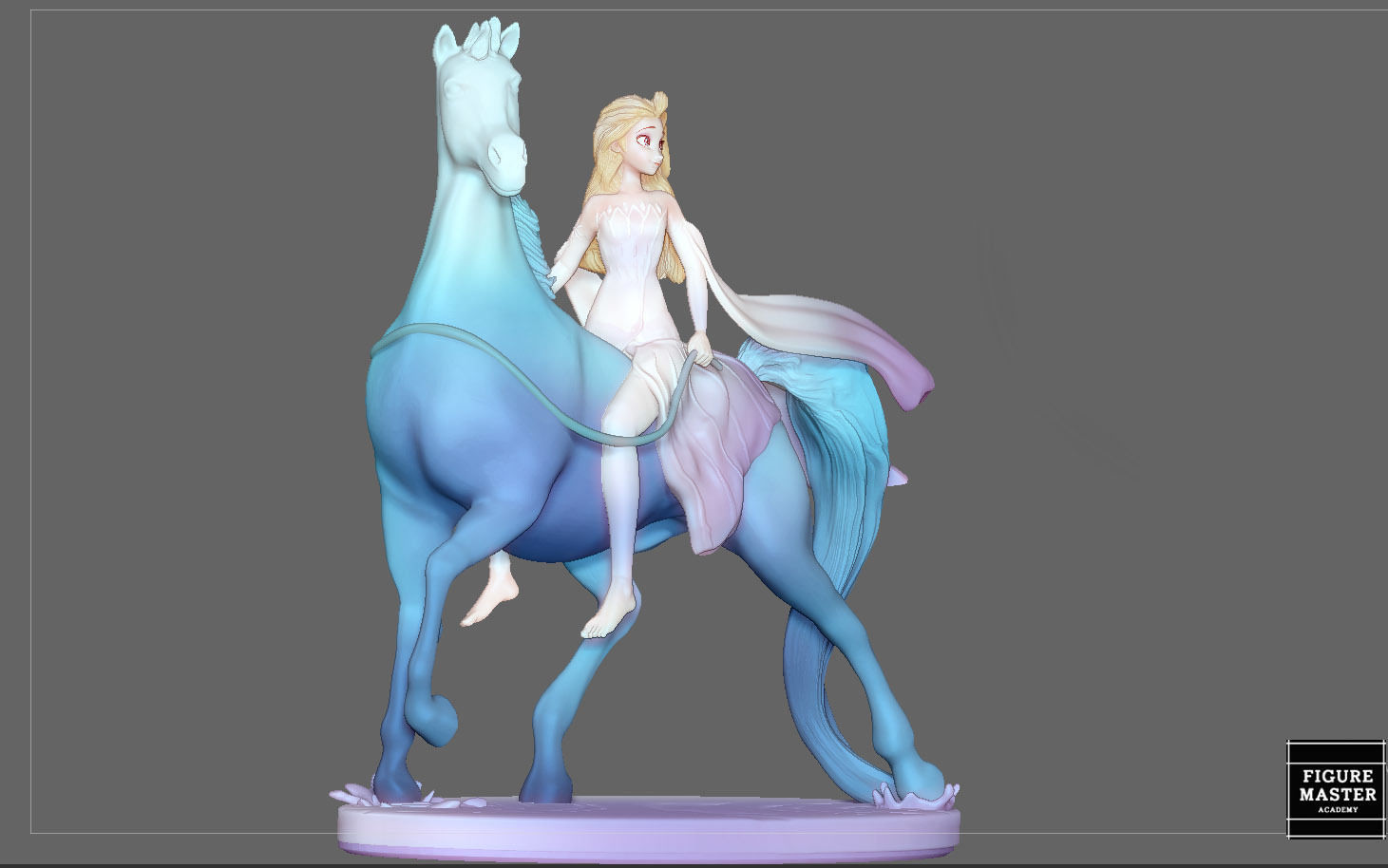 Elsa on horse white dress FROZEN2 disney girl princess 3D print model_4