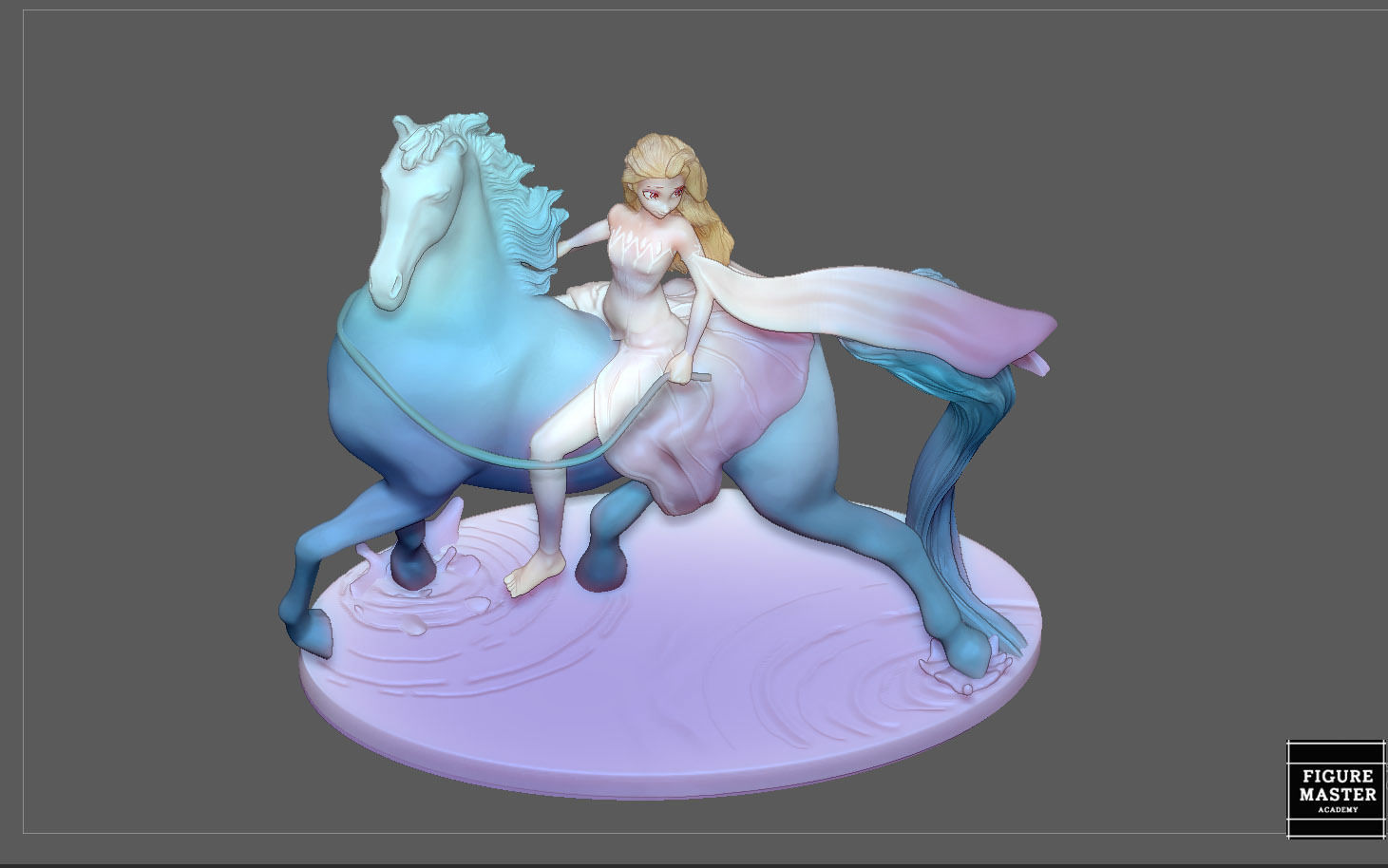 Elsa on horse white dress FROZEN2 disney girl princess 3D print model_11