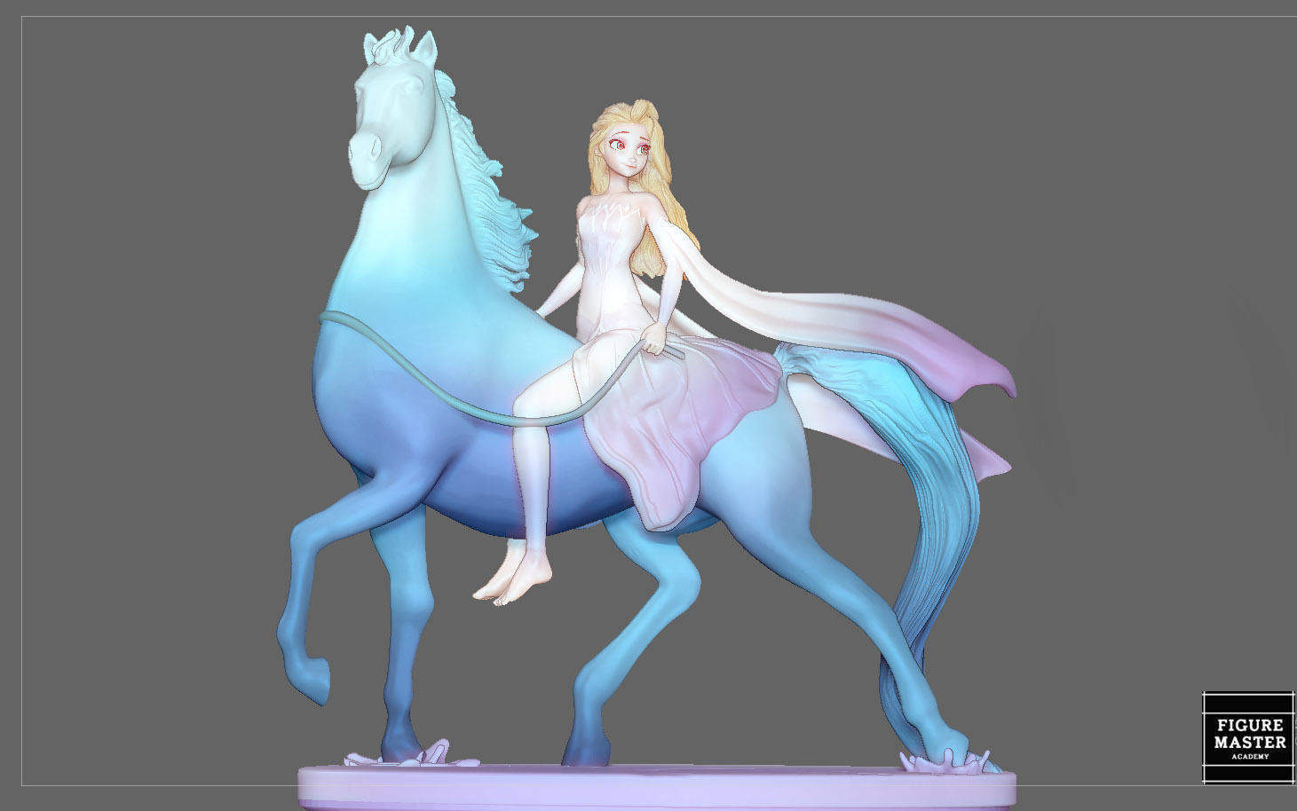 Elsa on horse white dress FROZEN2 disney girl princess 3D print model_3