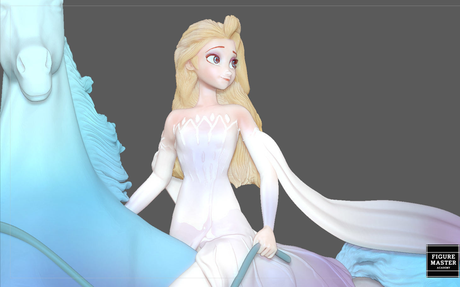 Elsa on horse white dress FROZEN2 disney girl princess 3D print model_6