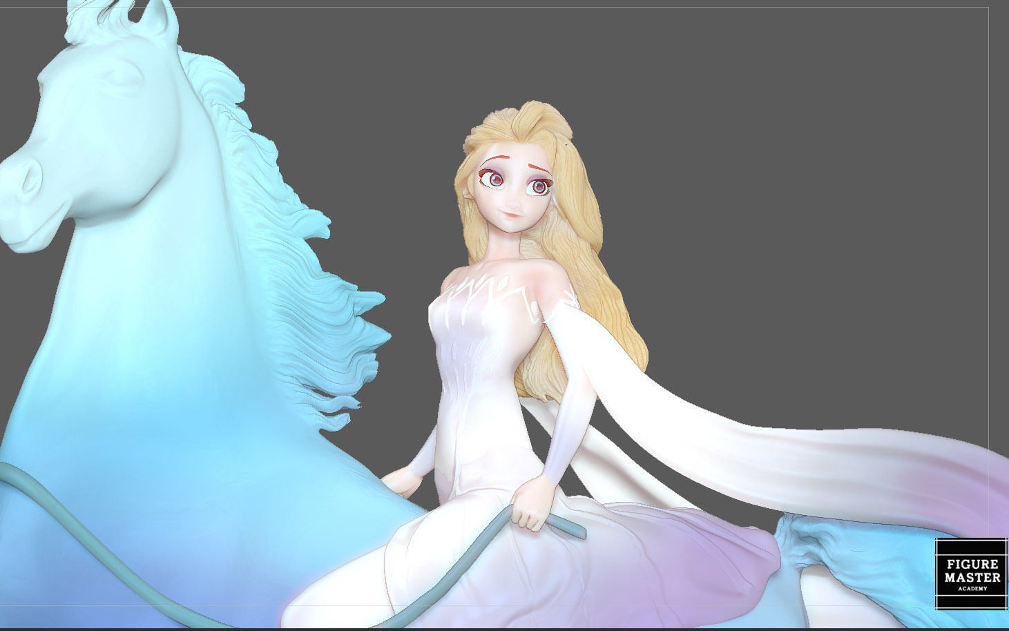 Elsa on horse white dress FROZEN2 disney girl princess 3D print model_5