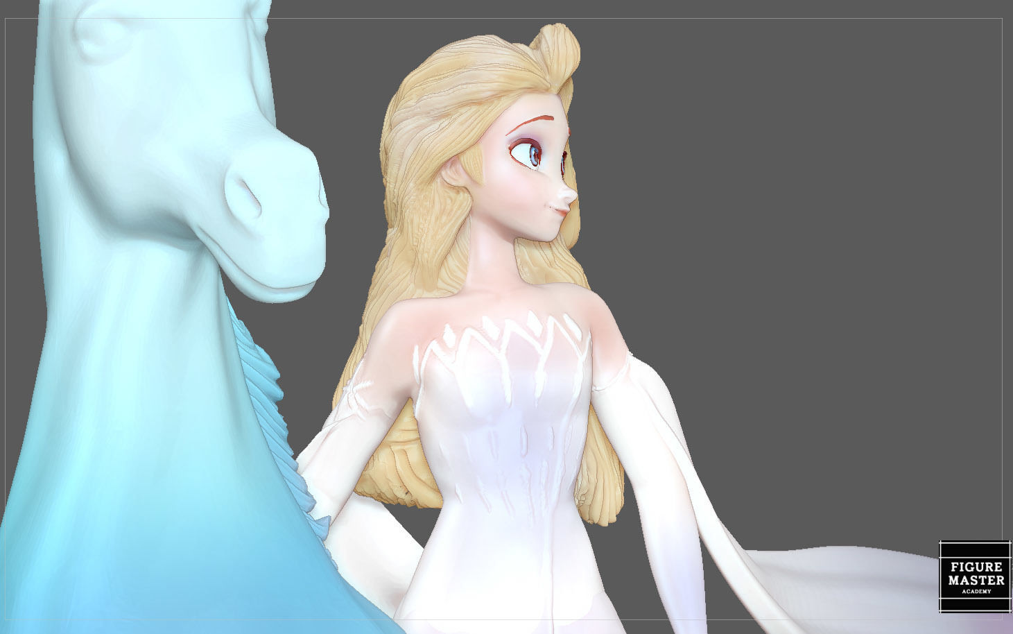 Elsa on horse white dress FROZEN2 disney girl princess 3D print model_13