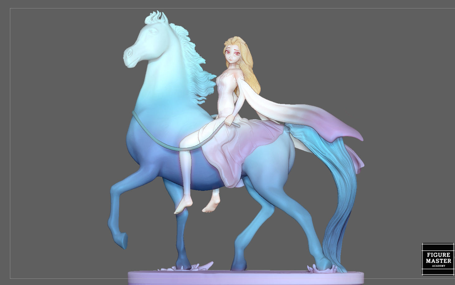 Elsa on horse white dress FROZEN2 disney girl princess 3D print model_10