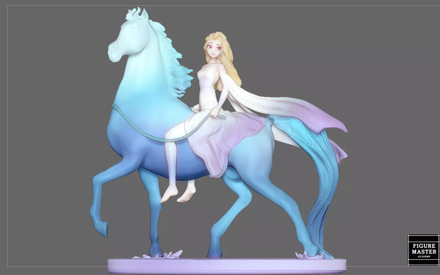 Elsa on horse white dress FROZEN2 disney girl princess 3D print model_0