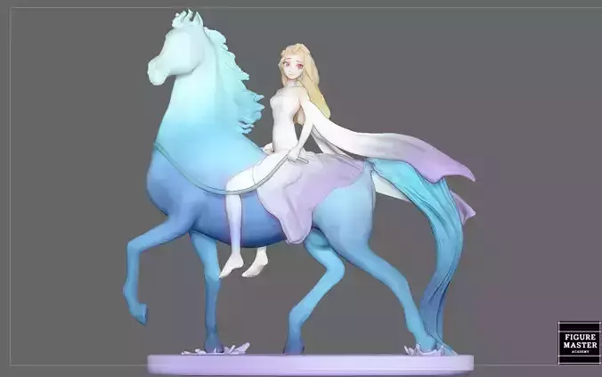 Elsa on horse white dress FROZEN2 disney girl princess 3D print model