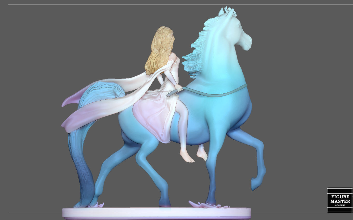 Elsa on horse white dress FROZEN2 disney girl princess 3D print model_8