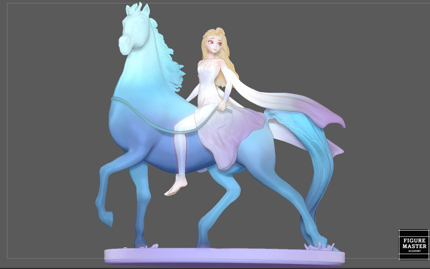 Elsa on horse white dress FROZEN2 disney girl princess 3D print model_14