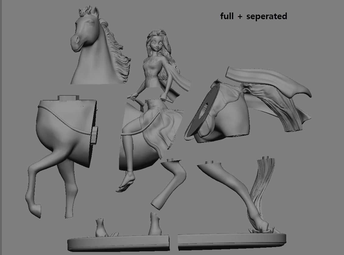 Elsa on horse white dress FROZEN2 disney girl princess 3D print model_18