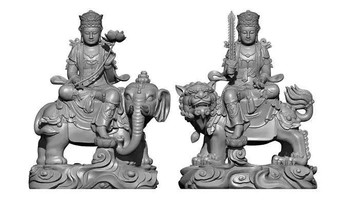 Samantabhadra two statues of chinese gods