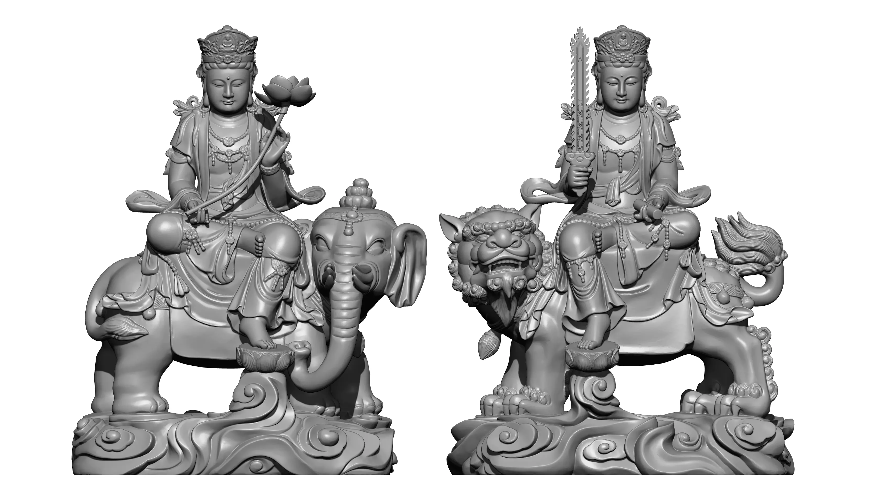 Samantabhadra two statues of chinese gods 3D print model_0